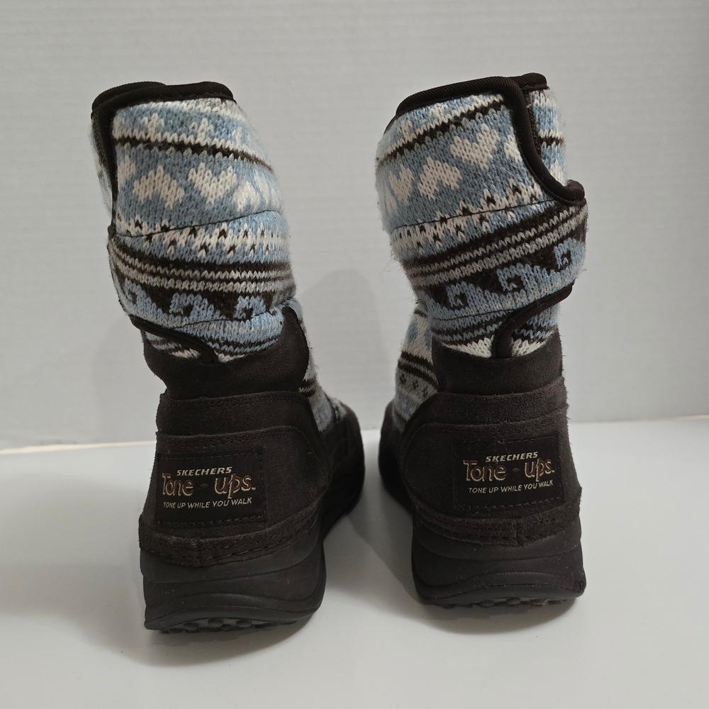 Skechers Tone-ups Cozy Knit Winter Boots Womens Size 7 Blue Fair Isle Heritage - Picture 5 of 9